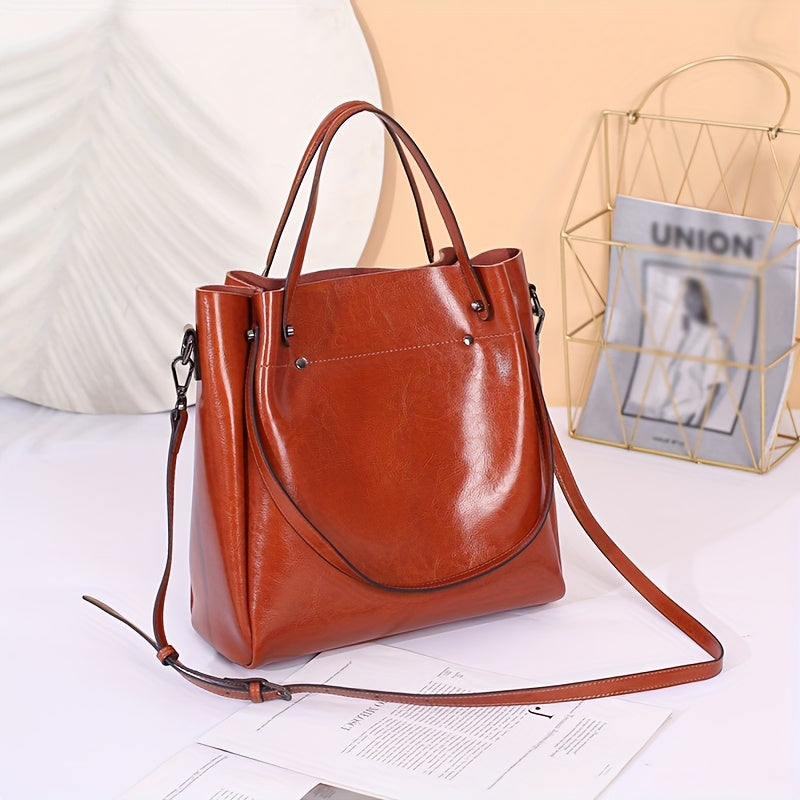 Women's Vintage Genuine Leather Handbag - Convertible Crossbody, Shoulder Bag Clutch with Adjustable Strap & Top Handles, Zipper Closure - Rich Brown/Caramel - Large Capacity Work, Party, Everyday Purse - Durable & Elegant Wo
