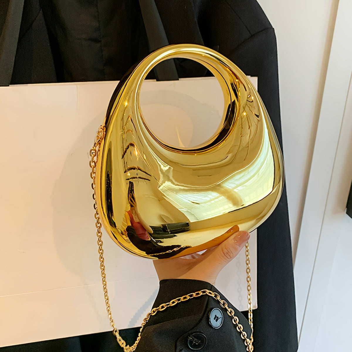 FOREVER MIYIN Women's Elegant Crossbody Bag - Glossy Golden Purse with Kiss Lock Closure, Durable Acrylic Evening Handbag & Chain Strap for Parties, Everyday, Formal Events - Luxury Clutch Wallet Replacement, Party Accessory,