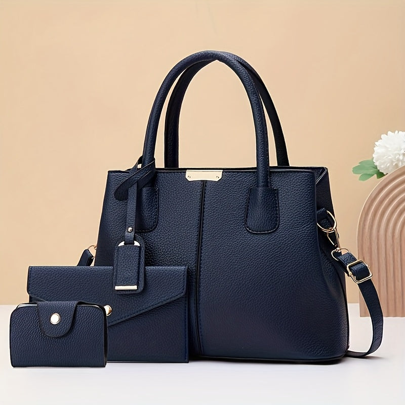 CHROSGEKEIDI Women's Elegant Large Capacity Tote Bag with Detachable Shoulder Strap, Golden-Tone Hardware & Matching Clutch - Premium Handbag for Work, Travel, Gift for Mom (Black), Versatile Accessory, Sleek Design, Durable