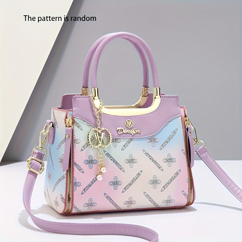 LOEYN Women'S Elegant Crossbody Bag with Detachable Strap - Chic Floral & Butterfly Print, Golden-Tone Hardware, Zipper Closure, Polyester Lining - Perfect Gift for Mom, Versatile Shoulder & Handbag, Fashion Accessory | Flora