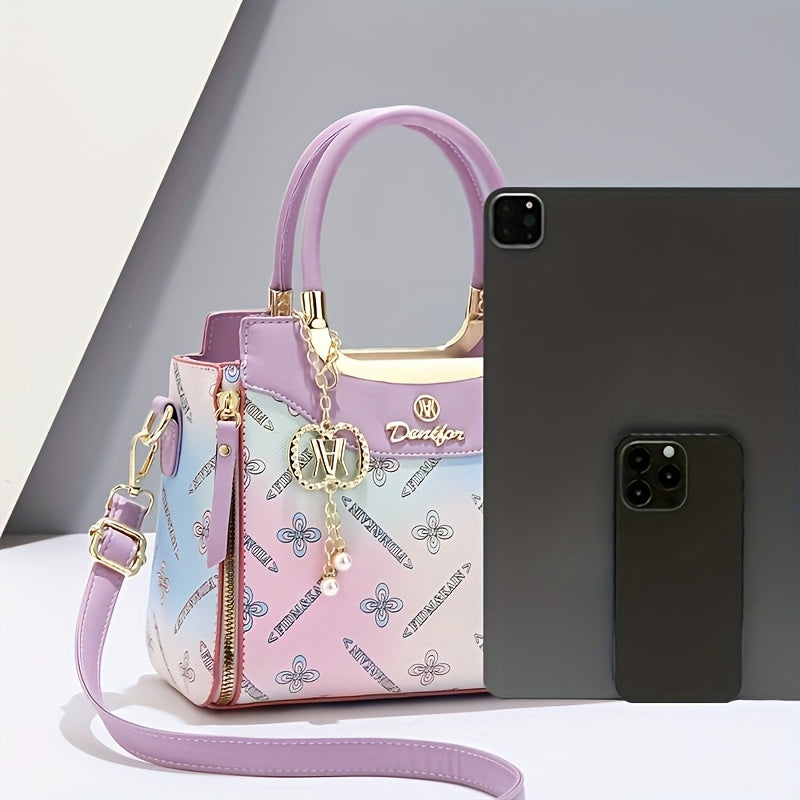 LOEYN Women'S Elegant Crossbody Bag with Detachable Strap - Chic Floral & Butterfly Print, Golden-Tone Hardware, Zipper Closure, Polyester Lining - Perfect Gift for Mom, Versatile Shoulder & Handbag, Fashion Accessory | Flora