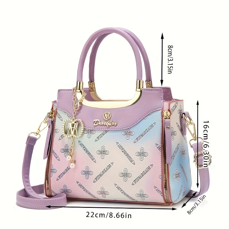 LOEYN Women'S Elegant Crossbody Bag with Detachable Strap - Chic Floral & Butterfly Print, Golden-Tone Hardware, Zipper Closure, Polyester Lining - Perfect Gift for Mom, Versatile Shoulder & Handbag, Fashion Accessory | Flora