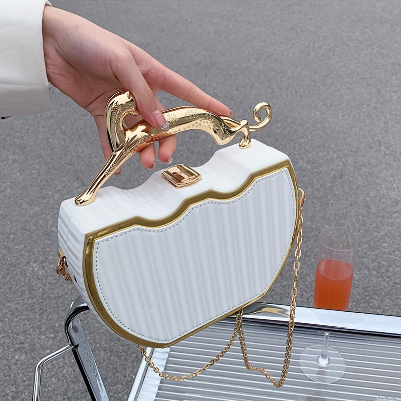 1pc Elegant White Kiss Lock Purse with Golden Chain Strap - Durable, Detachable Shoulder Bag, Perfect for Daily Use, Everyday Purse|Kiss Lock Design|Chain Strap Bag