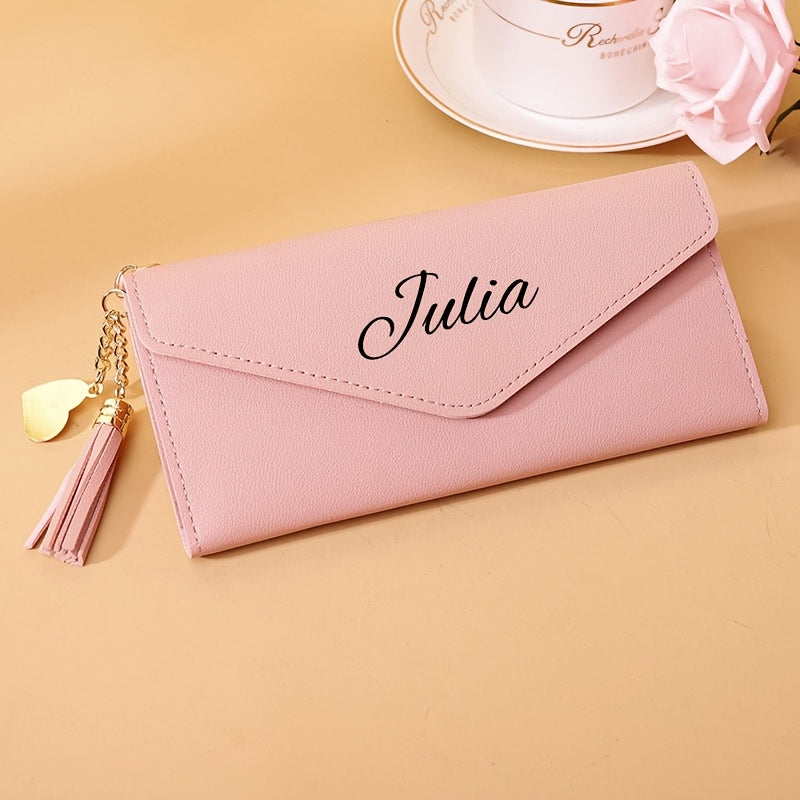 Personalized Name Tassel Clutch Wallet for Women - Elegant Handbag with Snap Closure, Credit Card Slots, and Soft Lining - Perfect Gift for Birthdays, Anniversaries, Mother’s Day, Valentine’s Day, Christmas, or Everyday U