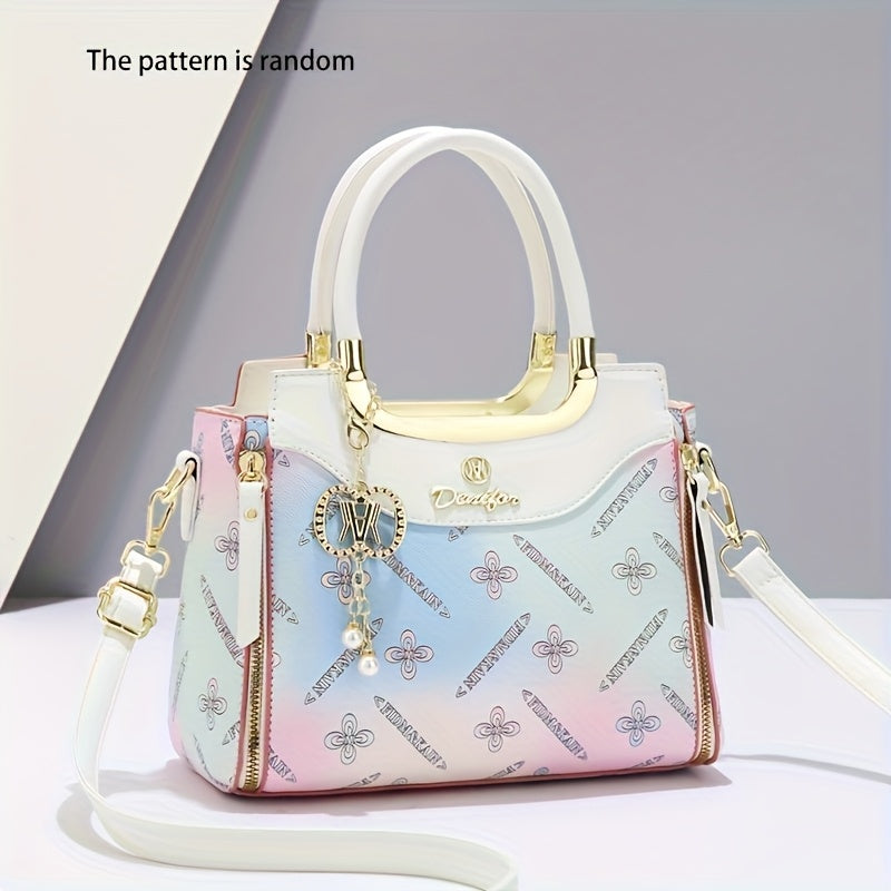 LOEYN Women'S Elegant Crossbody Bag with Detachable Strap - Chic Floral & Butterfly Print, Golden-Tone Hardware, Zipper Closure, Polyester Lining - Perfect Gift for Mom, Versatile Shoulder & Handbag, Fashion Accessory | Flora