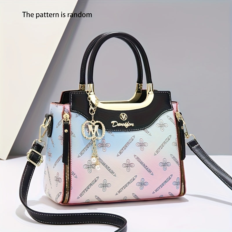 LOEYN Women'S Elegant Crossbody Bag with Detachable Strap - Chic Floral & Butterfly Print, Golden-Tone Hardware, Zipper Closure, Polyester Lining - Perfect Gift for Mom, Versatile Shoulder & Handbag, Fashion Accessory | Flora