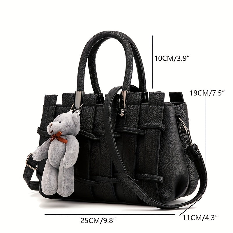 Women's Elegant -like Messenger Bag - Lightweight Handbag with Adjustable & detachable Strap, Zippered Closure, Polyester Lining - Business, Casual, Travel Tote in Black/ - Everyday & Formal Use, Sleek Textured Design, Metall