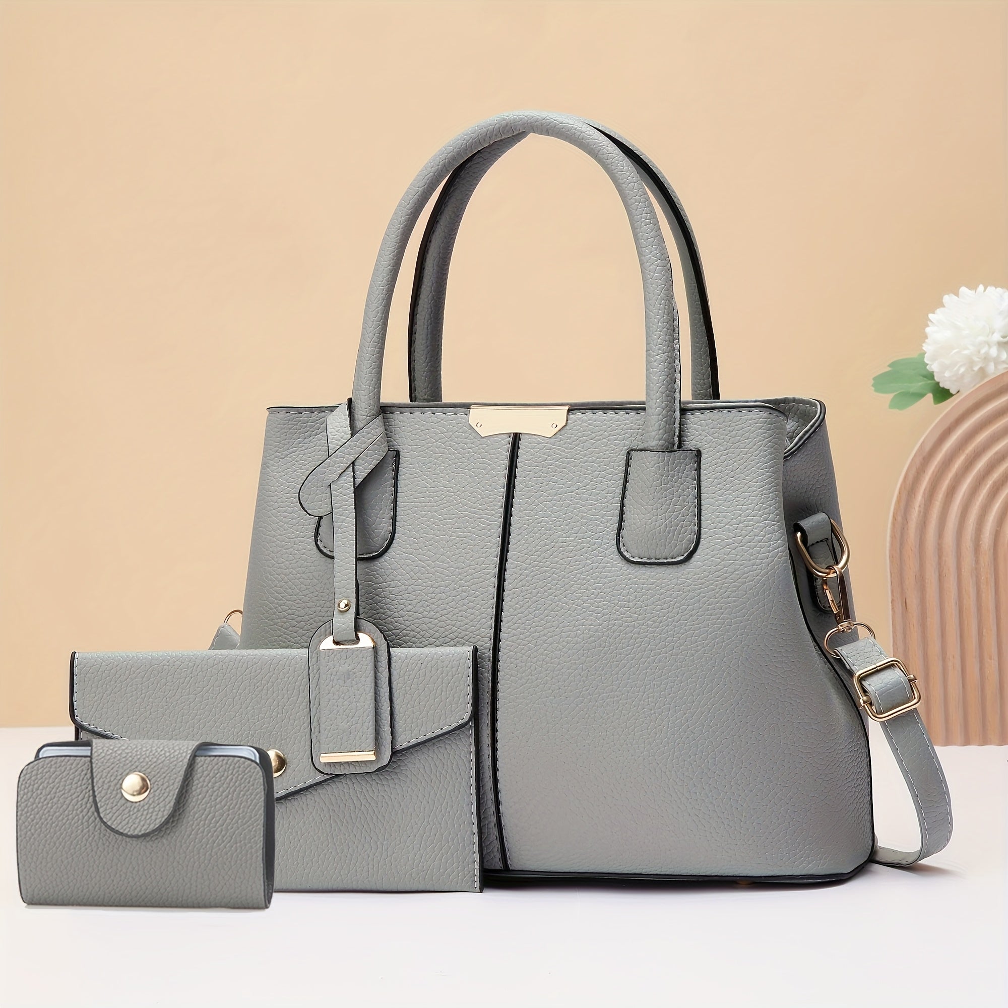 CHROSGEKEIDI Women's Elegant Large Capacity Tote Bag with Detachable Shoulder Strap, Golden-Tone Hardware & Matching Clutch - Premium Handbag for Work, Travel, Gift for Mom (Black), Versatile Accessory, Sleek Design, Durable