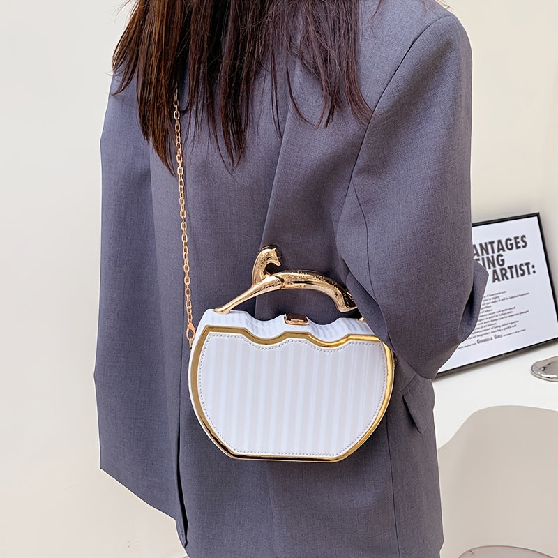 1pc Elegant White Kiss Lock Purse with Golden Chain Strap - Durable, Detachable Shoulder Bag, Perfect for Daily Use, Everyday Purse|Kiss Lock Design|Chain Strap Bag