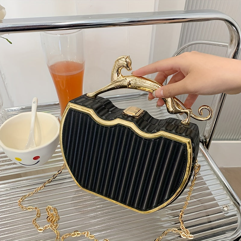 1pc Elegant White Kiss Lock Purse with Golden Chain Strap - Durable, Detachable Shoulder Bag, Perfect for Daily Use, Everyday Purse|Kiss Lock Design|Chain Strap Bag