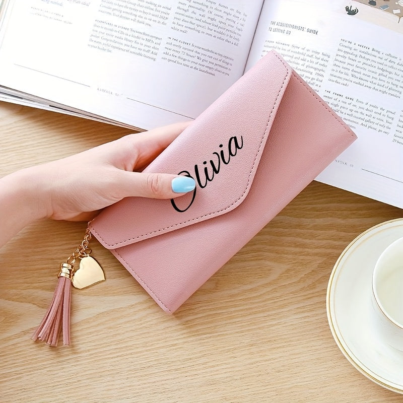 Personalized Name Tassel Clutch Wallet for Women - Elegant Handbag with Snap Closure, Credit Card Slots, and Soft Lining - Perfect Gift for Birthdays, Anniversaries, Mother’s Day, Valentine’s Day, Christmas, or Everyday U
