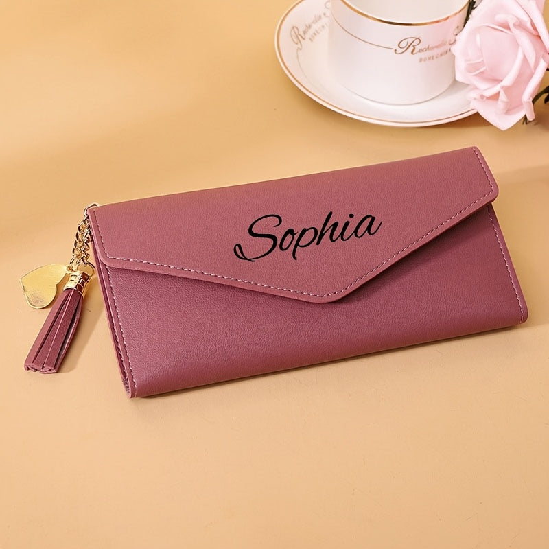 Personalized Name Tassel Clutch Wallet for Women - Elegant Handbag with Snap Closure, Credit Card Slots, and Soft Lining - Perfect Gift for Birthdays, Anniversaries, Mother’s Day, Valentine’s Day, Christmas, or Everyday U