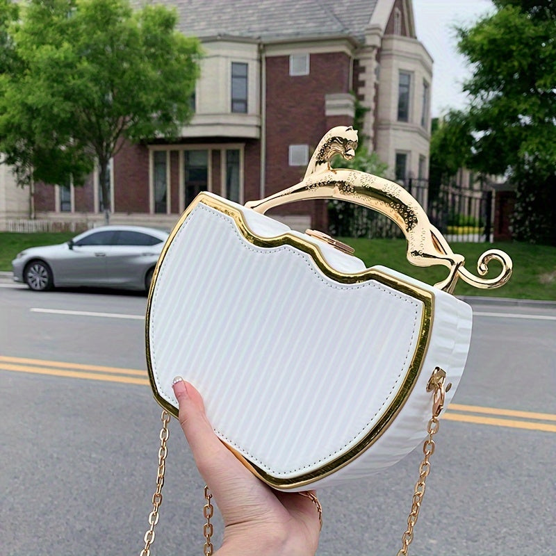 1pc Elegant White Kiss Lock Purse with Golden Chain Strap - Durable, Detachable Shoulder Bag, Perfect for Daily Use, Everyday Purse|Kiss Lock Design|Chain Strap Bag