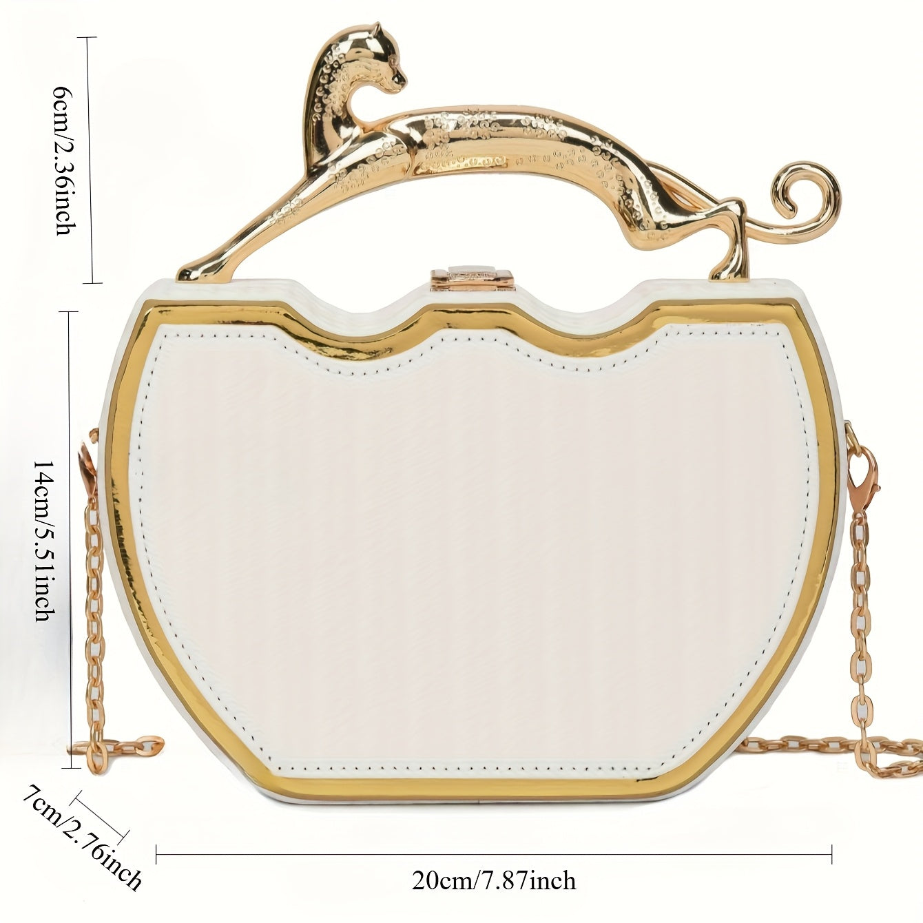 1pc Elegant White Kiss Lock Purse with Golden Chain Strap - Durable, Detachable Shoulder Bag, Perfect for Daily Use, Everyday Purse|Kiss Lock Design|Chain Strap Bag