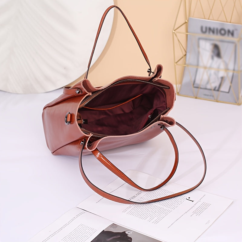 Women's Vintage Genuine Leather Handbag - Convertible Crossbody, Shoulder Bag Clutch with Adjustable Strap & Top Handles, Zipper Closure - Rich Brown/Caramel - Large Capacity Work, Party, Everyday Purse - Durable & Elegant Wo