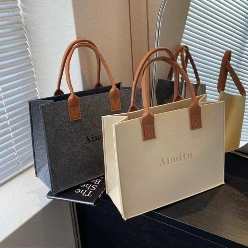 Aimitu Large Capacity Tote Bag, Nylon Felt Handbag, Open Top Shoulder Bag, Solid Color Felt Shopping Bag, Gift Bag, Retail Store Fixtures and Equipment, Shopping Bags and Merchandise Bags